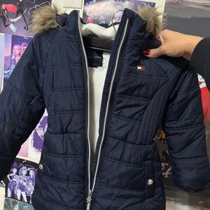 Tommy Hilfiger Dark Blue Puffer Jacket with Faux Fur Trim